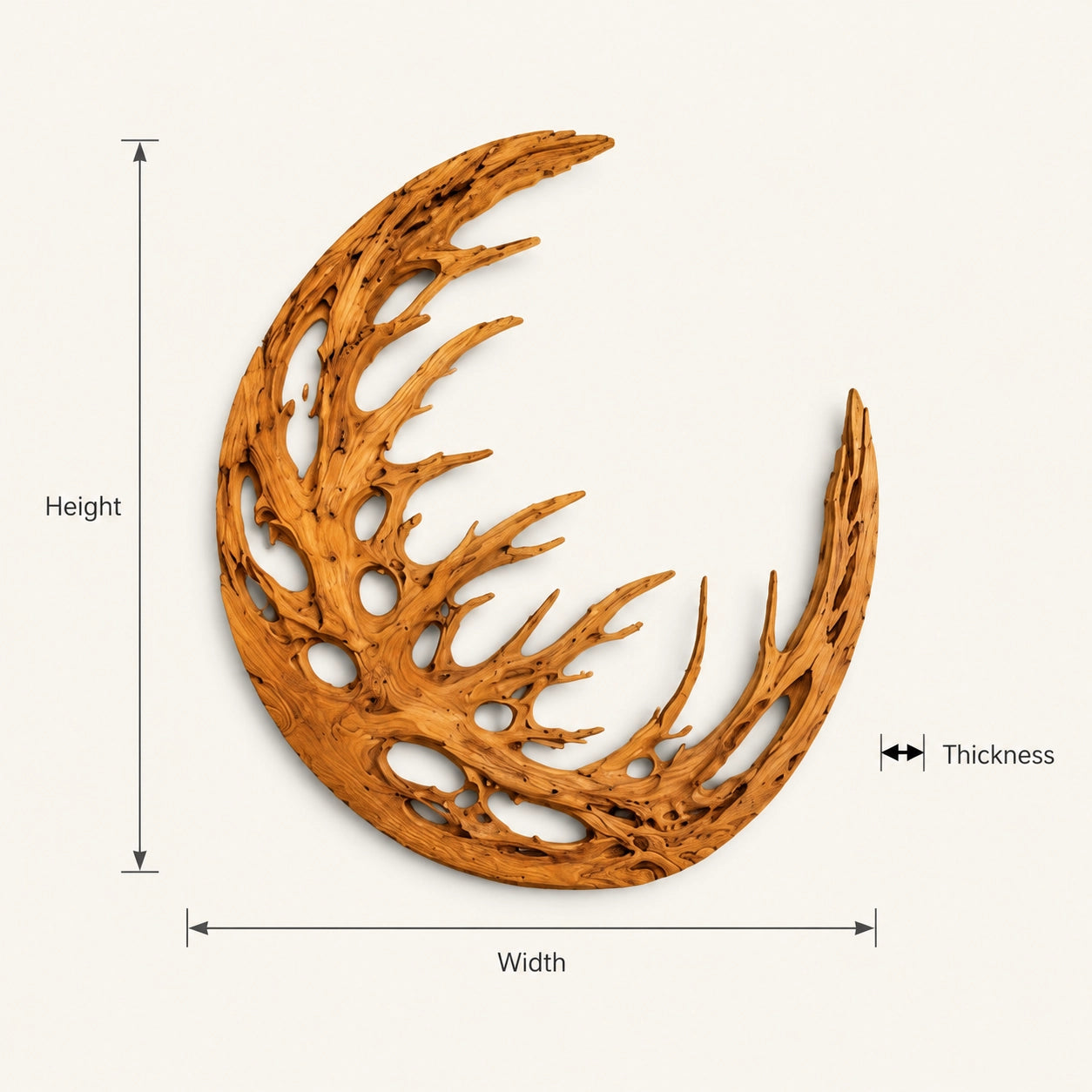 Crescent Wall Art with Branch-Carved Natural Solid Wood Design in Six Sizes - Woodenecho - 6