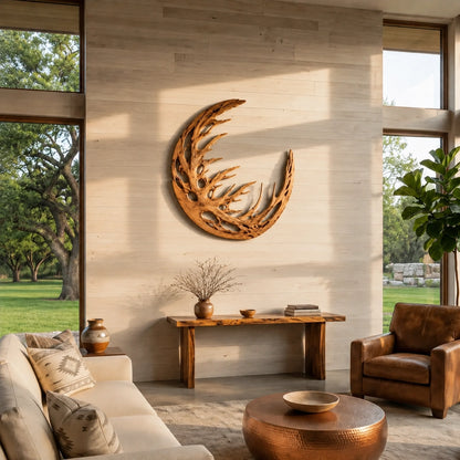 Crescent Wall Art with Branch-Carved Natural Solid Wood Design in Six Sizes - Woodenecho - 7