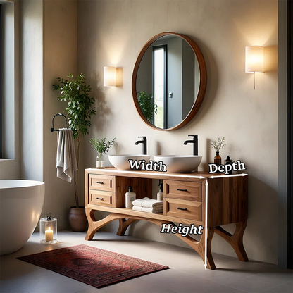 Curved Leg Double Sink Bathroom Vanity Natural Solid Wood Modern - ArborisWood - 11
