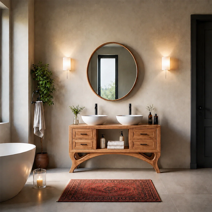 Curved Leg Double Sink Bathroom Vanity Natural Solid Wood Modern - ArborisWood - 12