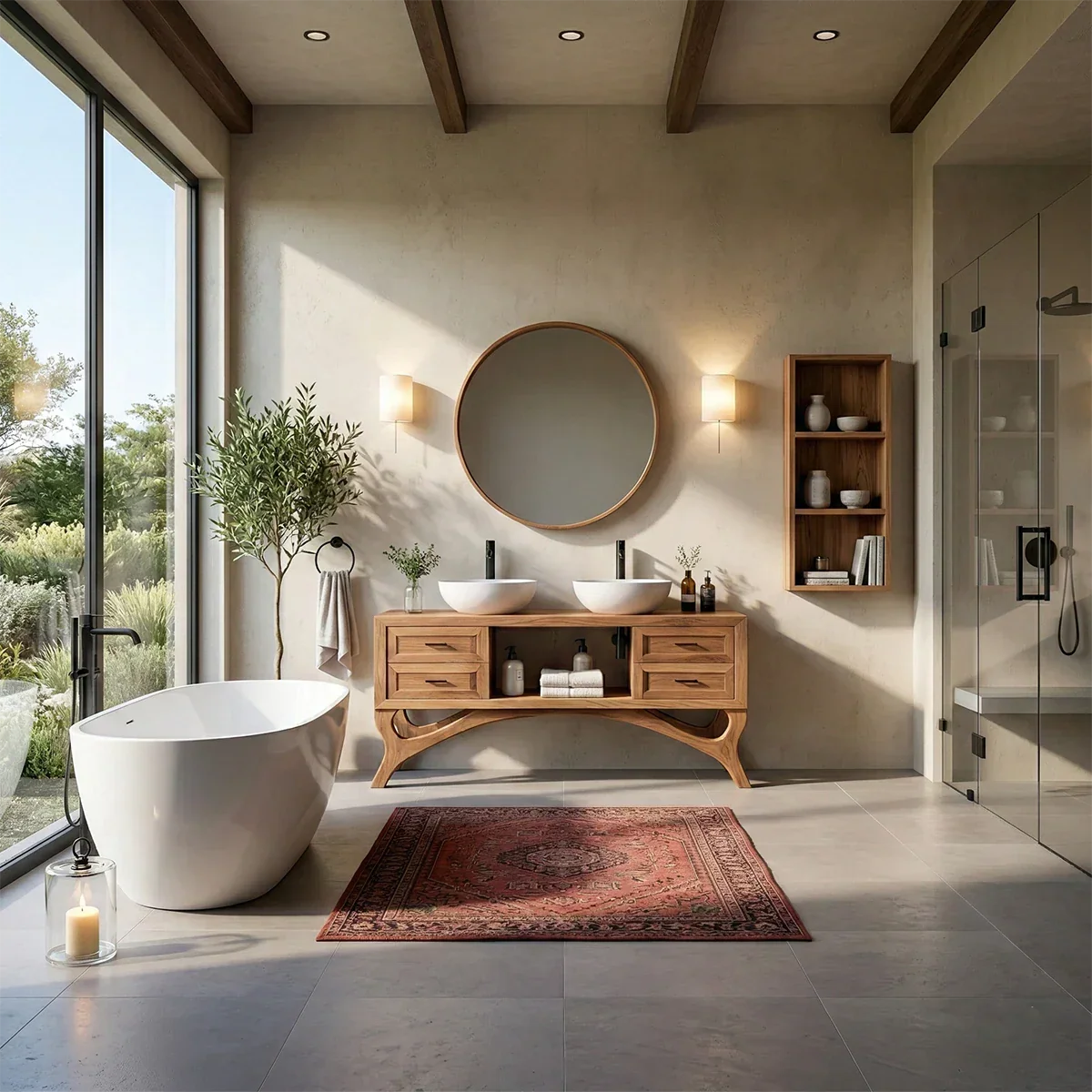 Curved Leg Double Sink Bathroom Vanity Natural Solid Wood Modern - ArborisWood - 2