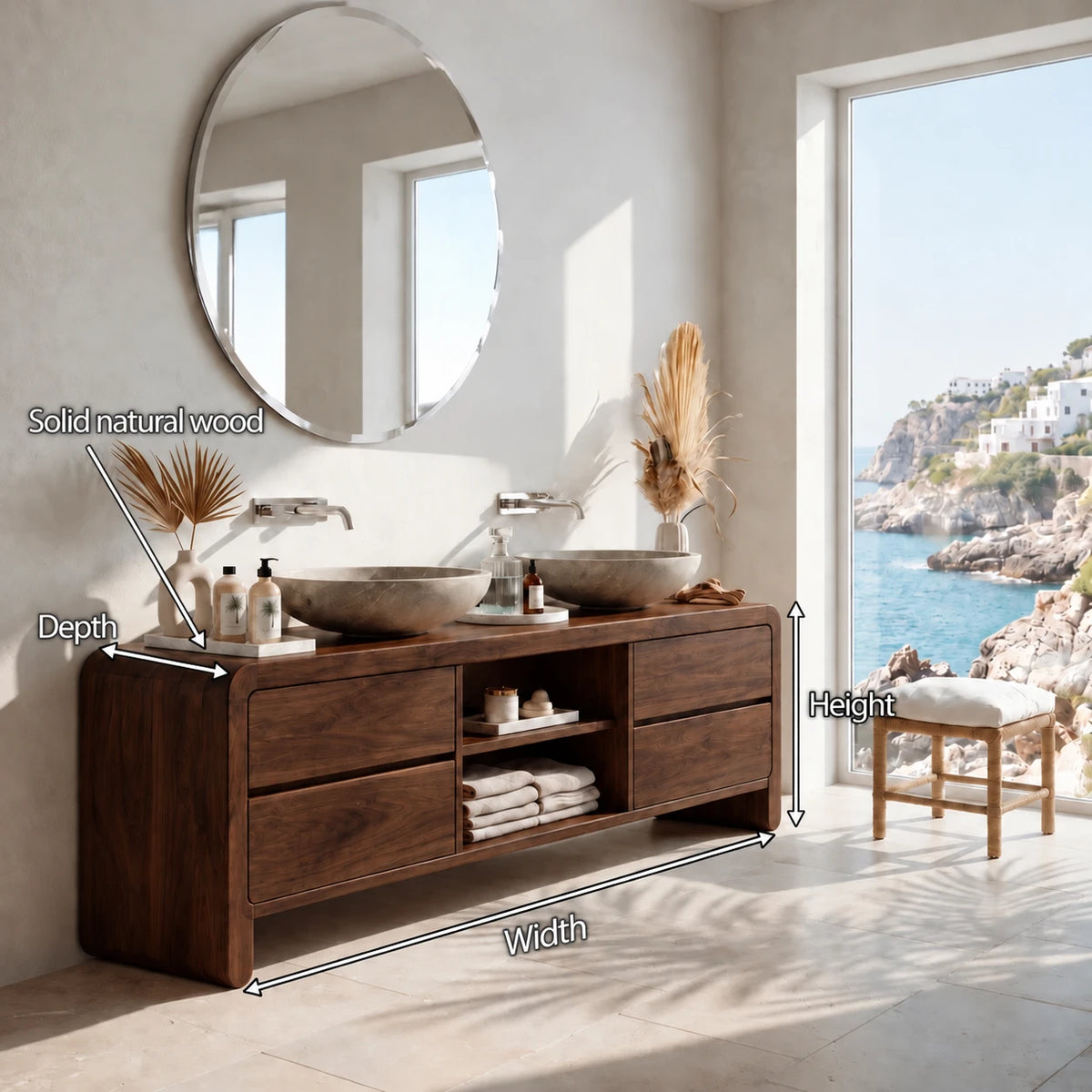 Double Sink Bathroom Vanity with Waterfall Ends, Twin Basins and Four Drawers - Woodenecho - 10