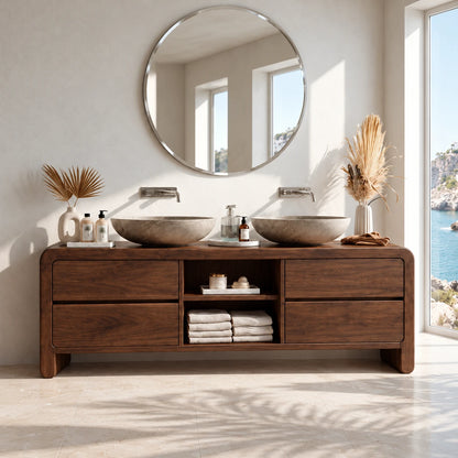 Double Sink Bathroom Vanity with Waterfall Ends, Twin Basins and Four Drawers - Woodenecho - 2
