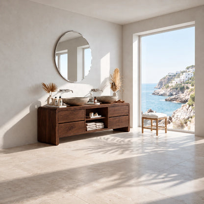 Double Sink Bathroom Vanity with Waterfall Ends, Twin Basins and Four Drawers - Woodenecho - 3