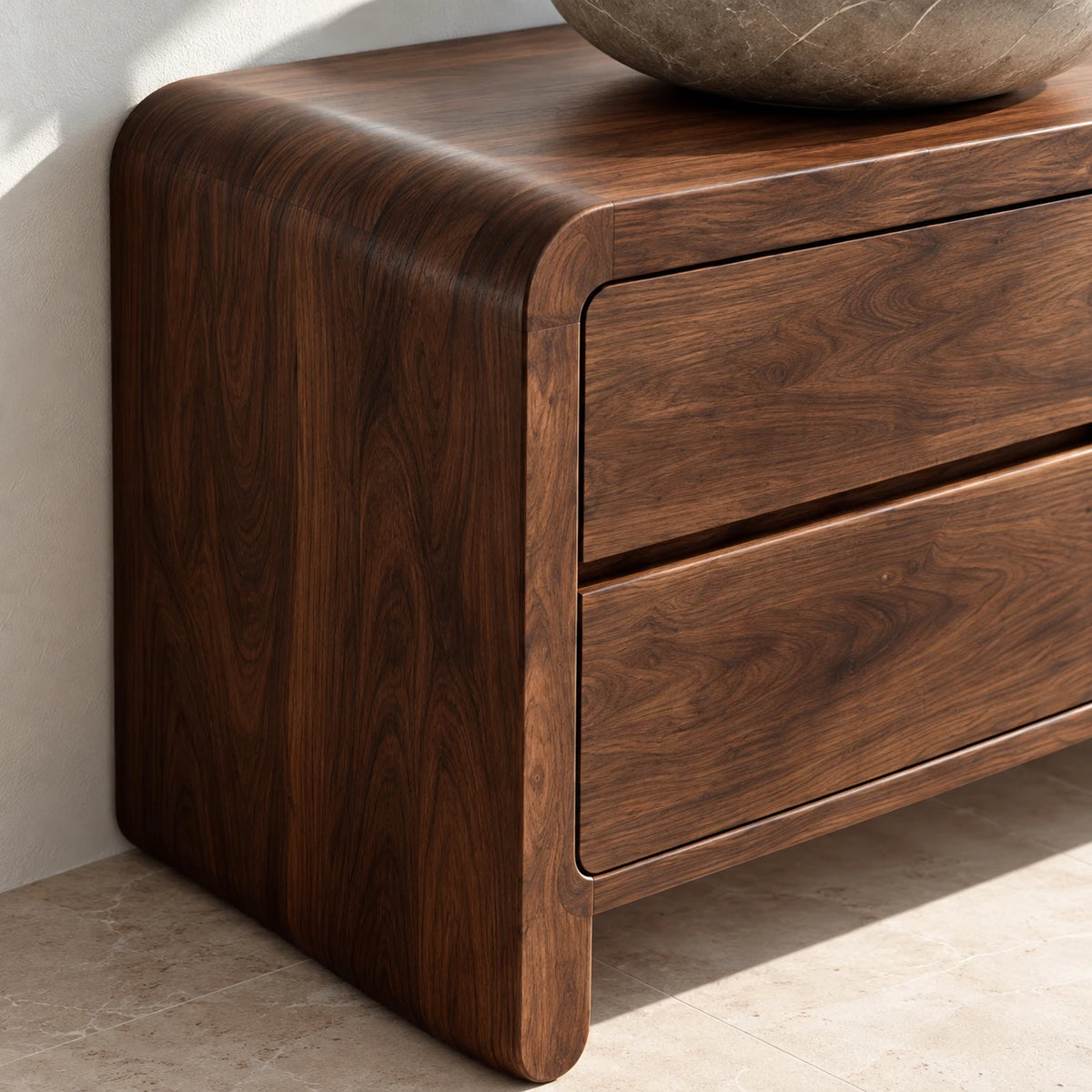 Double Sink Bathroom Vanity with Waterfall Ends, Twin Basins and Four Drawers - Woodenecho - 4