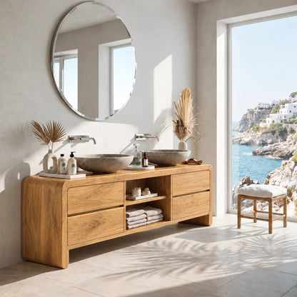 Double Sink Bathroom Vanity with Waterfall Ends, Twin Basins and Four Drawers - Woodenecho - 7