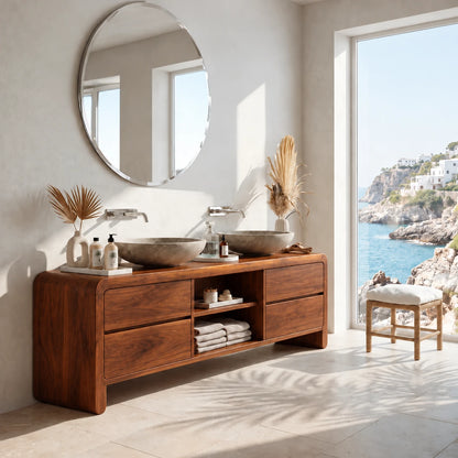 Double Sink Bathroom Vanity with Waterfall Ends, Twin Basins and Four Drawers - Woodenecho - 8