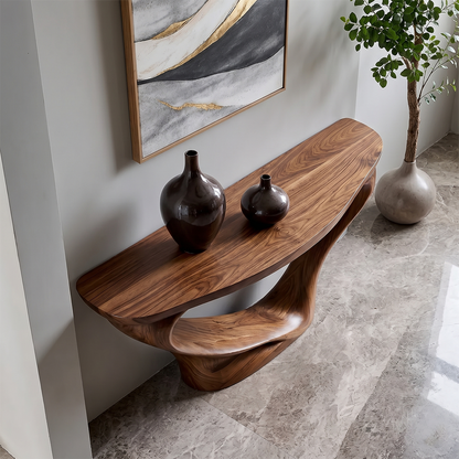 Harmony Arc Walnut Finish Console Table – Handcrafted Elegance