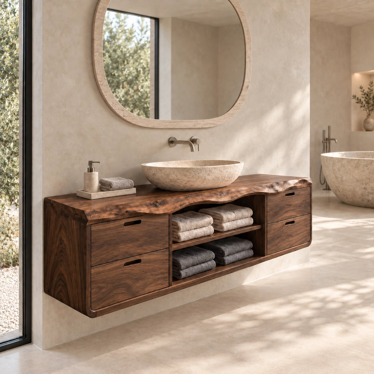 Floating Bathroom Vanity with Four Drawers and Open Shelving Storage - Woodenecho - 10