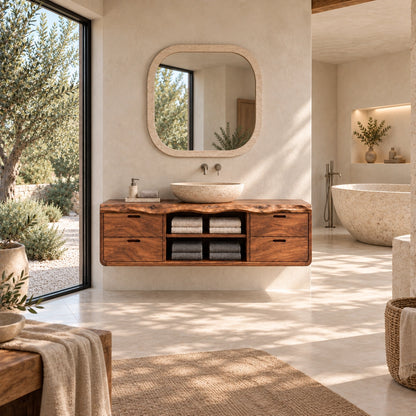 Floating Bathroom Vanity with Four Drawers and Open Shelving Storage - Woodenecho - 2