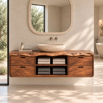 Floating Bathroom Vanity with Four Drawers and Open Shelving Storage - Woodenecho - 4
