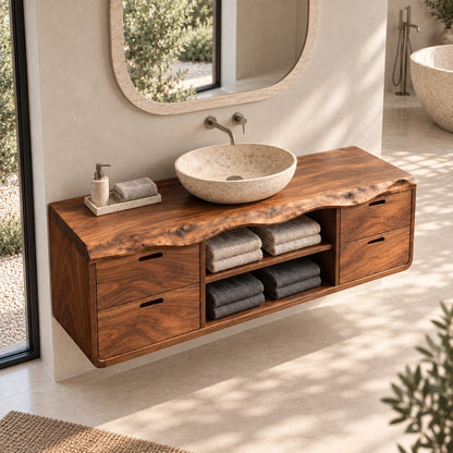 Floating Bathroom Vanity with Four Drawers and Open Shelving Storage - Woodenecho - 5