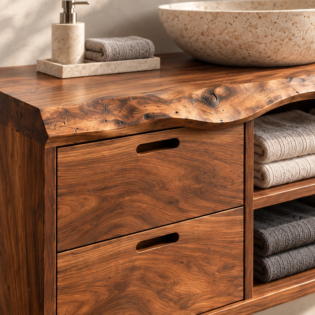 Floating Bathroom Vanity with Four Drawers and Open Shelving Storage - Woodenecho - 6
