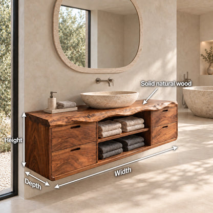 Floating Bathroom Vanity with Four Drawers and Open Shelving Storage - Woodenecho - 7