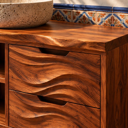Floating Bathroom Vanity with Four Wave-Carved Drawers and Open Niches - Woodenecho - 4