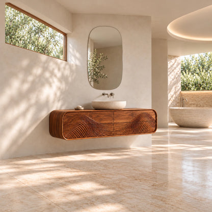 Floating Bathroom Vanity with Four Wave-Carved Drawers and Rounded Stadium Ends - Woodenecho - 3