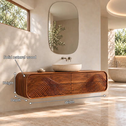 Floating Bathroom Vanity with Four Wave-Carved Drawers and Rounded Stadium Ends - Woodenecho - 8