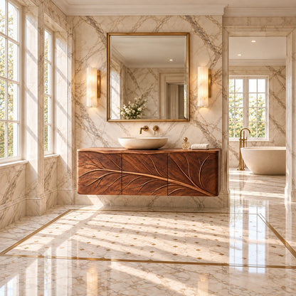 Floating Bathroom Vanity with Tree-Branch Carved Doors and Live-Edge Top - Woodenecho - 3