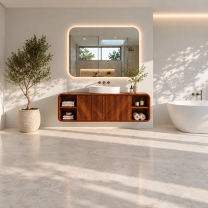 Floating Vanity with Twin Fluted Doors, Rounded Pill Ends and Oval Vessel Basin - Woodenecho - 3