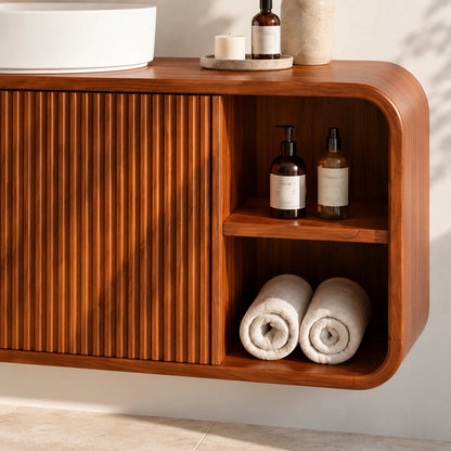 Floating Vanity with Twin Fluted Doors, Rounded Pill Ends and Oval Vessel Basin - Woodenecho - 4