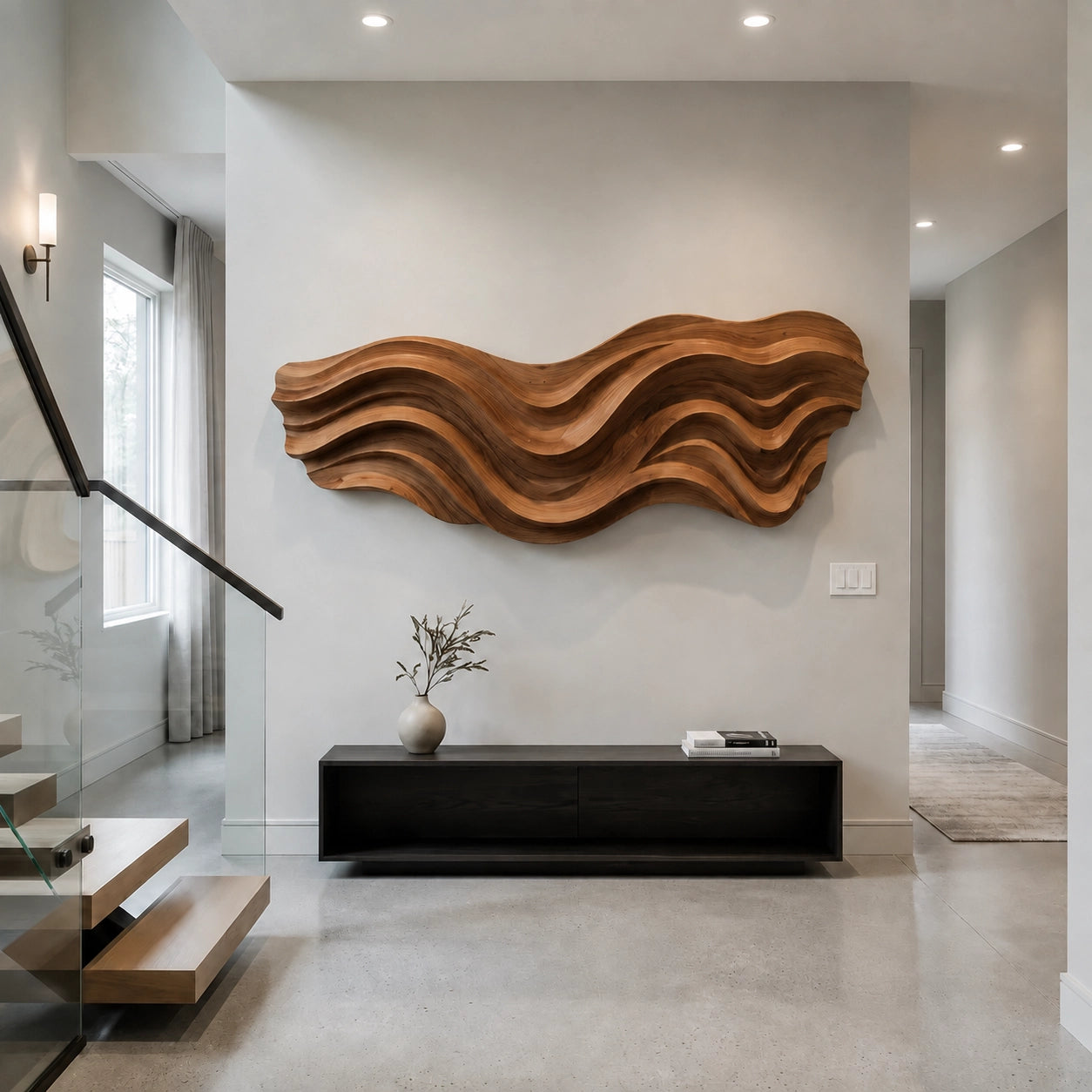 Flowing Wave Wall Art in Natural Solid Wood for Modern Living Spaces - Woodenecho - 1