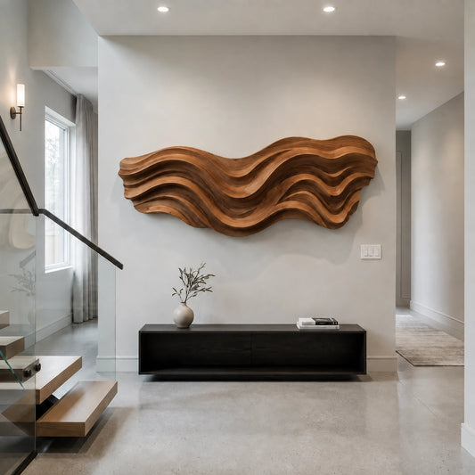 Flowing Wave Wall Art in Natural Solid Wood for Modern Living Spaces - Woodenecho - 1