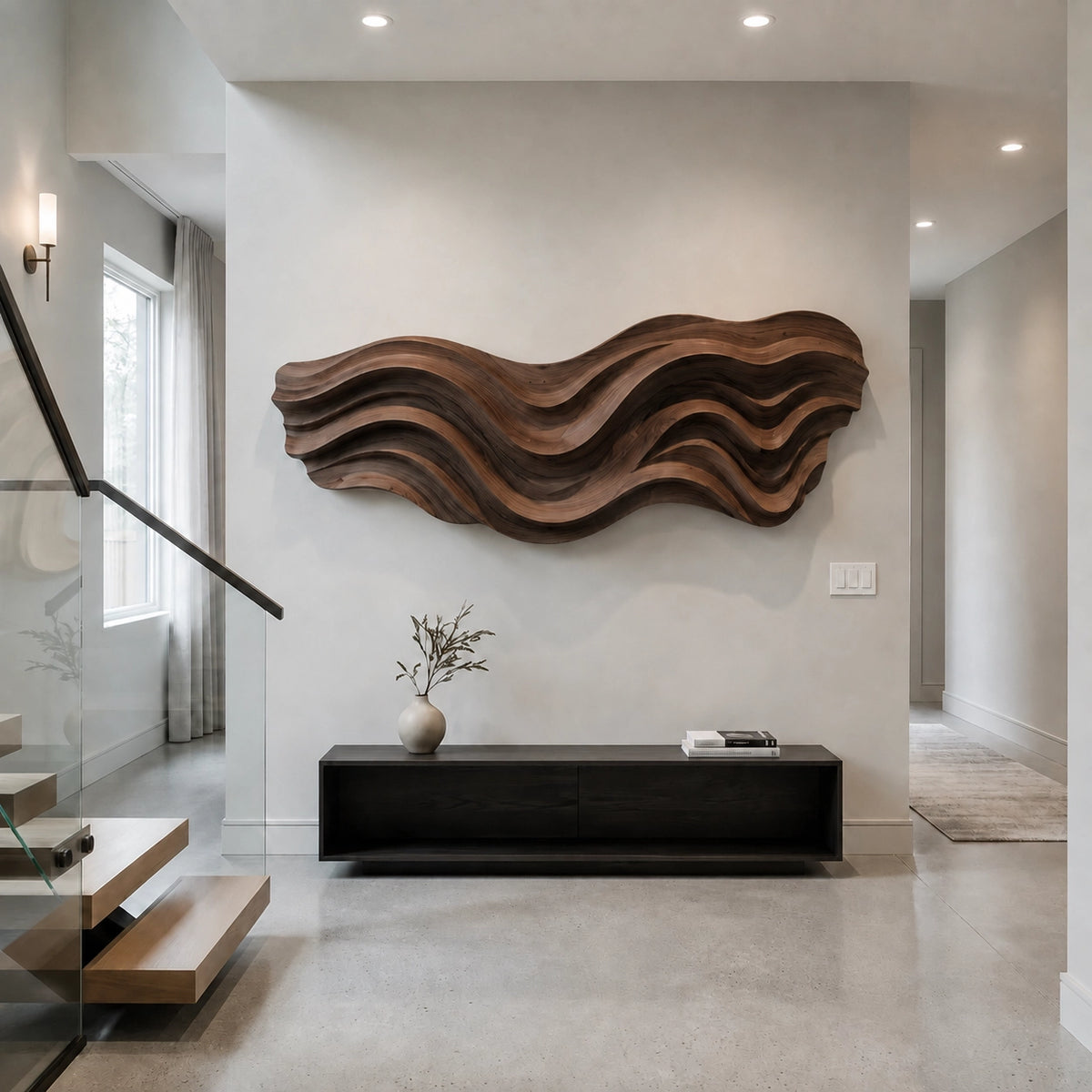 Flowing Wave Wall Art in Natural Solid Wood for Modern Living Spaces - Woodenecho - 10