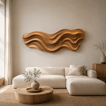 Flowing Wave Wall Art in Natural Solid Wood for Modern Living Spaces - Woodenecho - 2