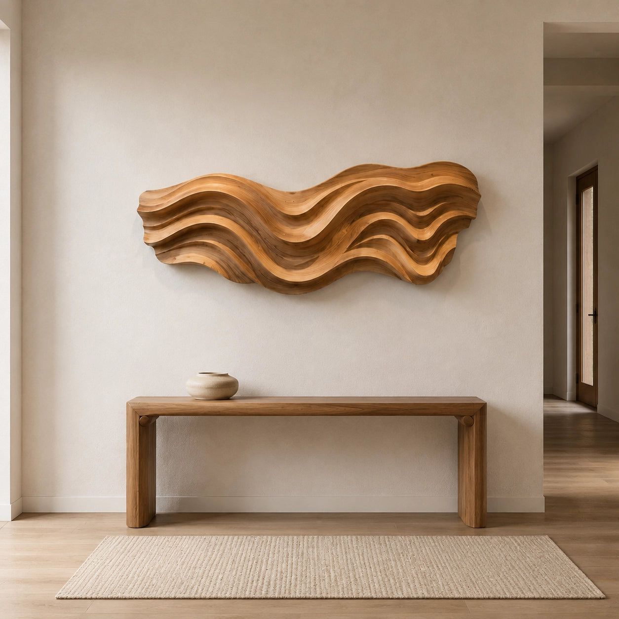 Flowing Wave Wall Art in Natural Solid Wood for Modern Living Spaces - Woodenecho - 3