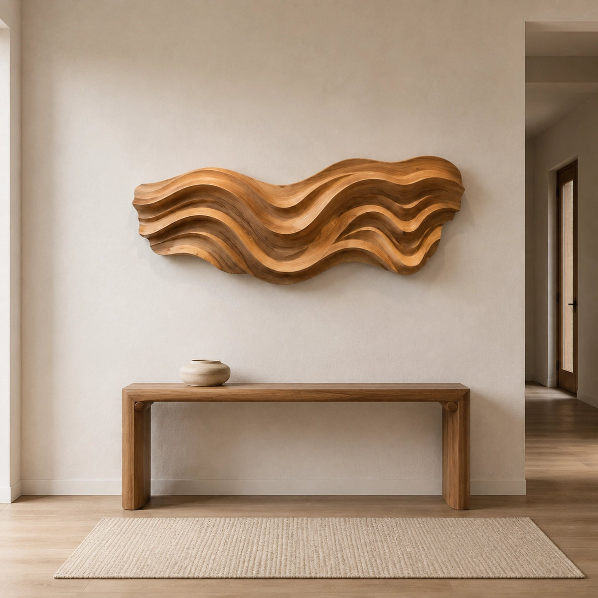 Flowing Wave Wall Art in Natural Solid Wood for Modern Living Spaces - Woodenecho - 3