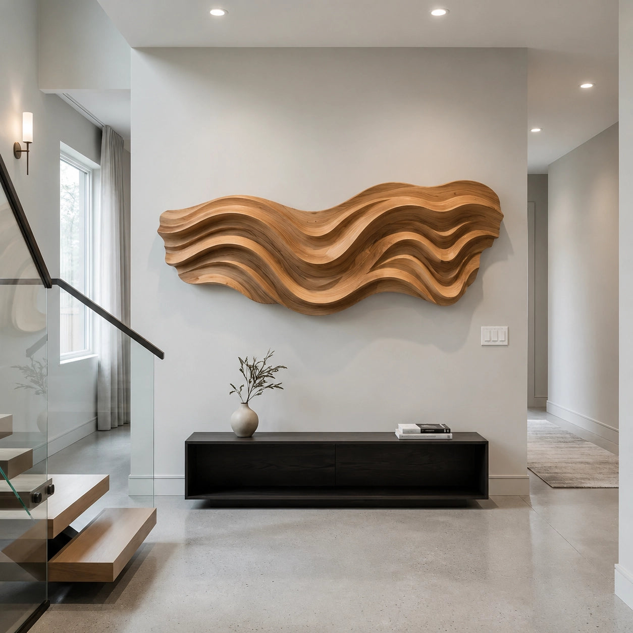 Flowing Wave Wall Art in Natural Solid Wood for Modern Living Spaces - Woodenecho - 9