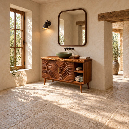 Freestanding Bathroom Vanity with Live-Edge Top, Wave Doors and Tapered Legs - Woodenecho - 3