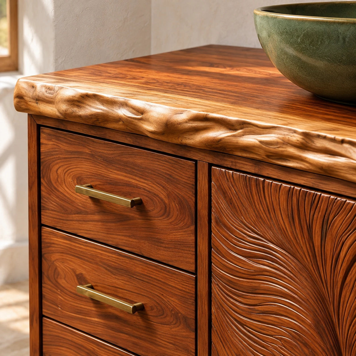 Freestanding Bathroom Vanity with Three Drawers, Twin Open Bays and Tapered Legs - Woodenecho - 4