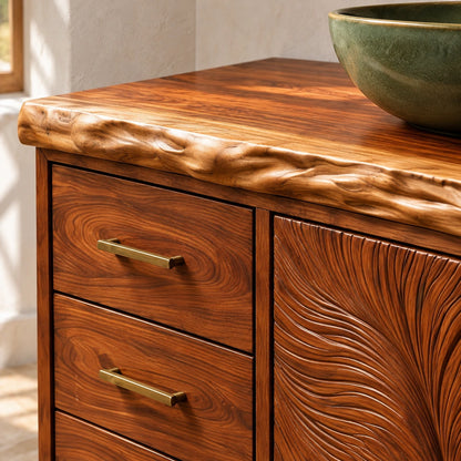 Freestanding Bathroom Vanity with Three Drawers, Twin Open Bays and Tapered Legs - Woodenecho - 4
