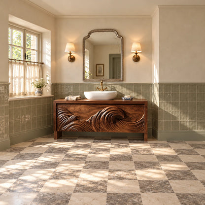 Freestanding Bathroom Vanity with Wave-Carved Doors and Oval Vessel Basin - Woodenecho - 3