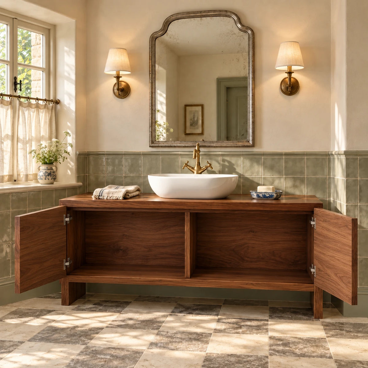 Freestanding Bathroom Vanity with Wave-Carved Doors and Oval Vessel Basin - Woodenecho - 7