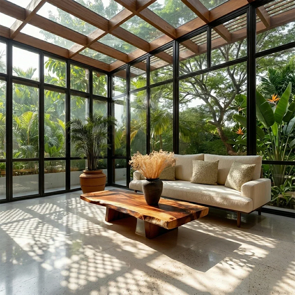 Organic shape coffee table featuring natural wood surface for warm contemporary interiors