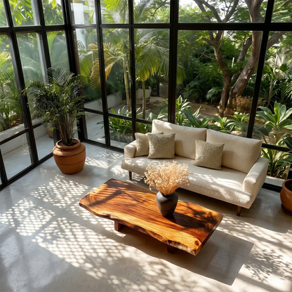 Sculptural coffee table with organic live edge design for stylish living room décor