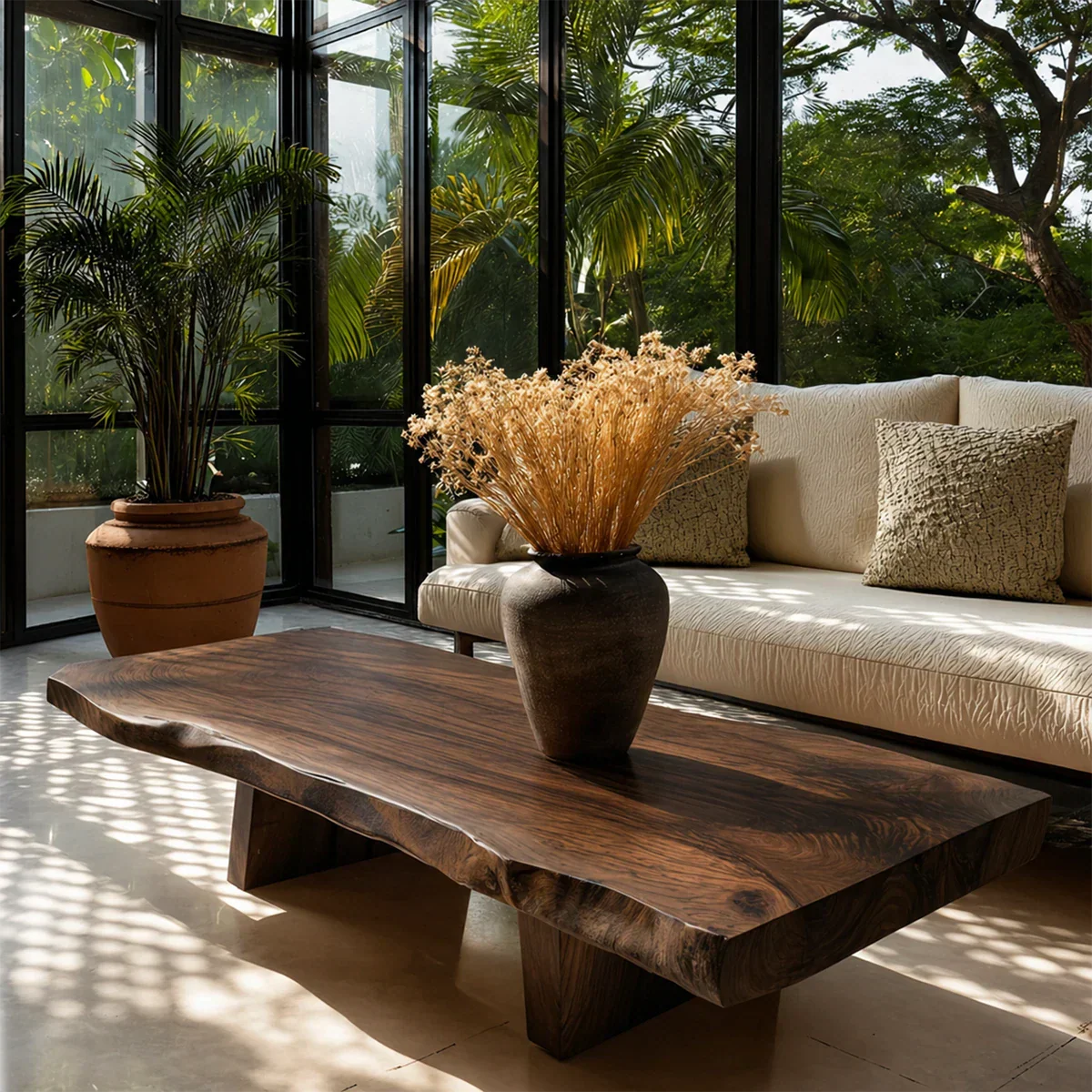 Modern coffee table with raw edge detail and natural finish for relaxed home interiors