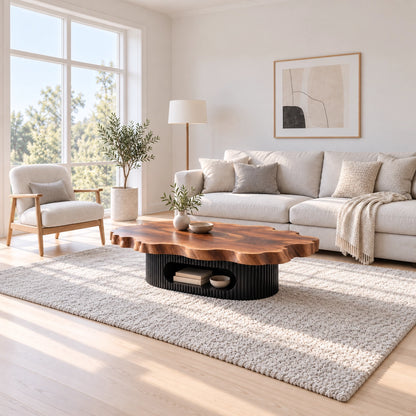Live-Edge Coffee Table with Open Shelf in Natural Solid Wood Design - Woodenecho - 3