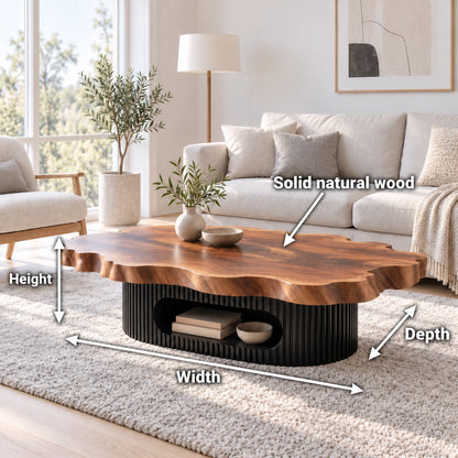 Live-Edge Coffee Table with Open Shelf in Natural Solid Wood Design - Woodenecho - 6