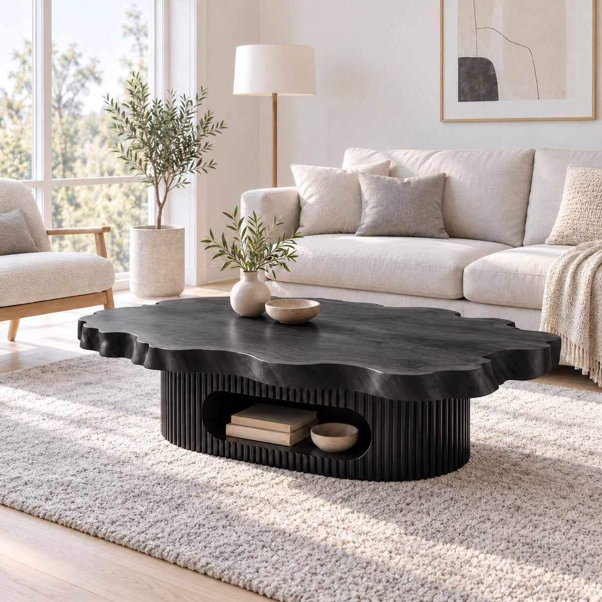 Live-Edge Coffee Table with Open Shelf in Natural Solid Wood Design - Woodenecho - 7