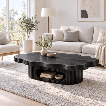 Live-Edge Coffee Table with Open Shelf in Natural Solid Wood Design - Woodenecho - 7