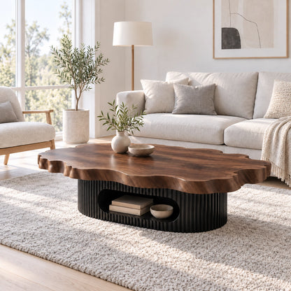 Live-Edge Coffee Table with Open Shelf in Natural Solid Wood Design - Woodenecho - 9