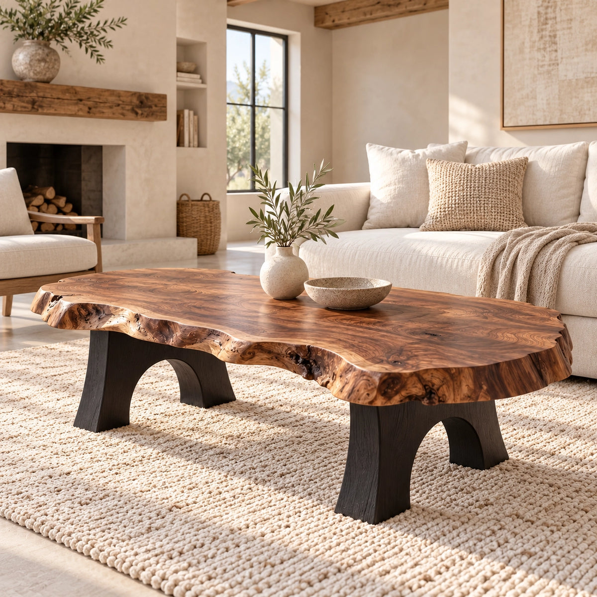 Live-Edge Coffee Table with Sculptural Arch Leg Base in Natural Solid Wood - Woodenecho - 1