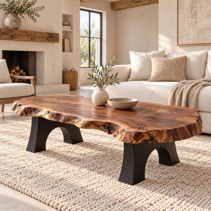 Live-Edge Coffee Table with Sculptural Arch Leg Base in Natural Solid Wood - Woodenecho - 1