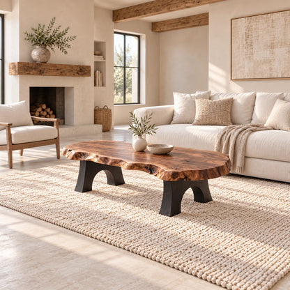 Live-Edge Coffee Table with Sculptural Arch Leg Base in Natural Solid Wood - Woodenecho - 2