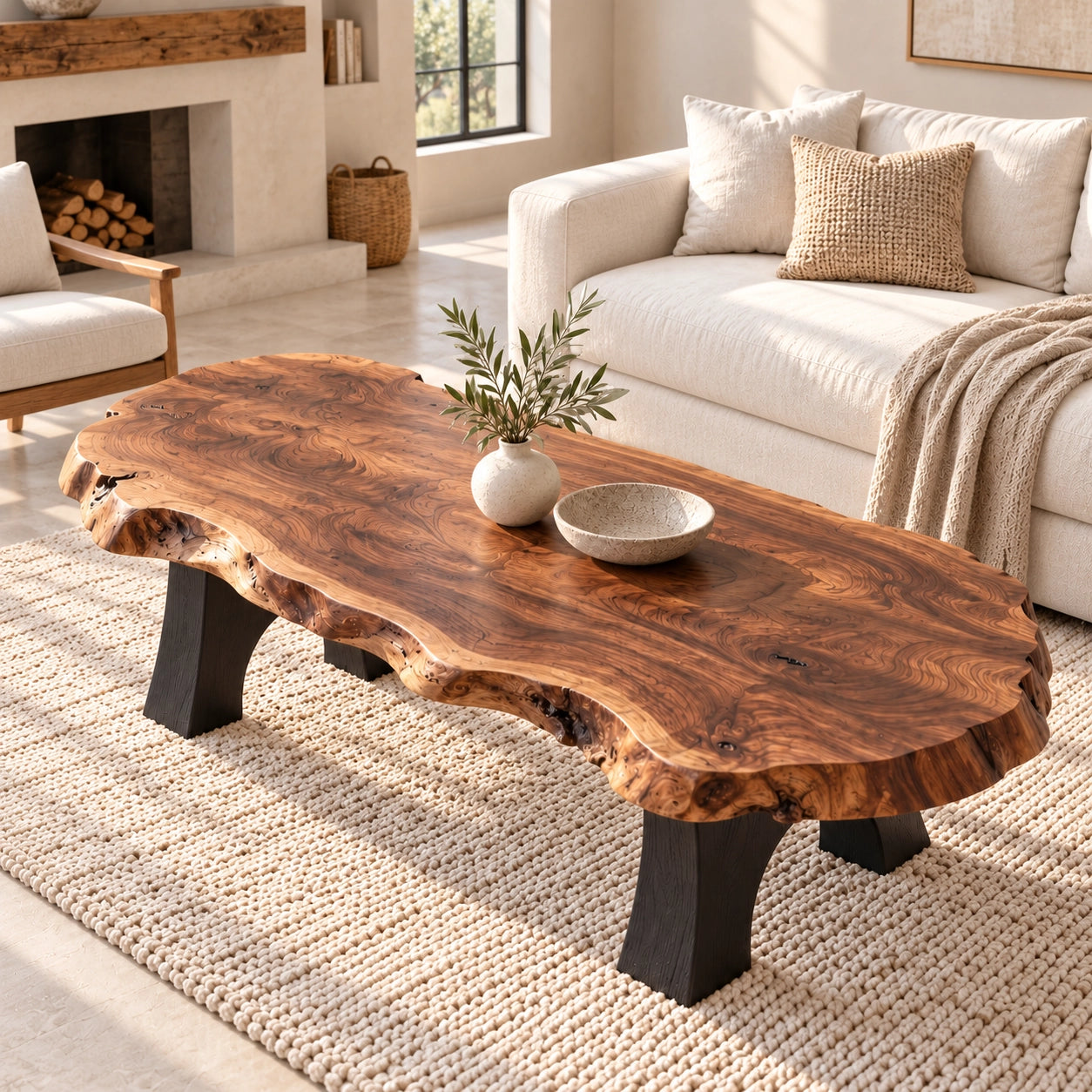 Live-Edge Coffee Table with Sculptural Arch Leg Base in Natural Solid Wood - Woodenecho - 3