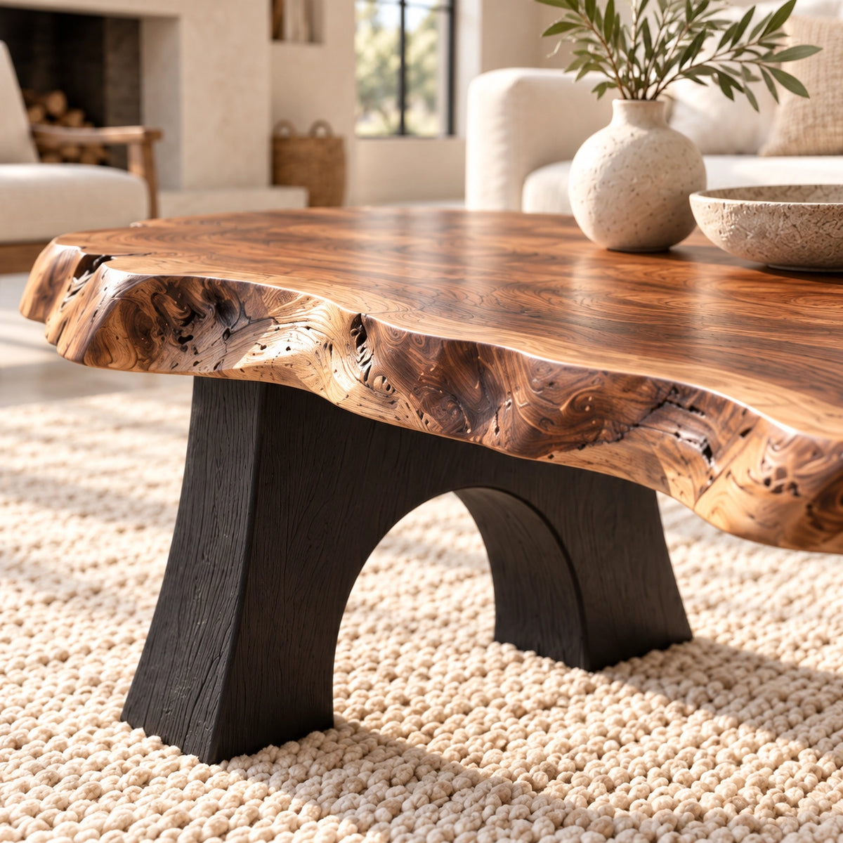 Live-Edge Coffee Table with Sculptural Arch Leg Base in Natural Solid Wood - Woodenecho - 4