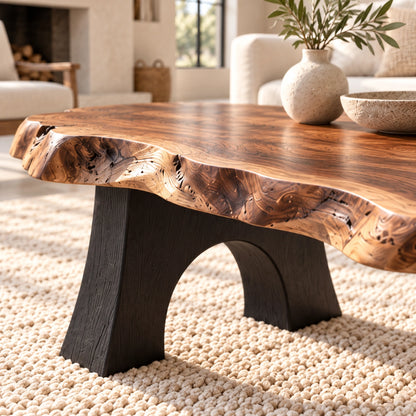 Live-Edge Coffee Table with Sculptural Arch Leg Base in Natural Solid Wood - Woodenecho - 4